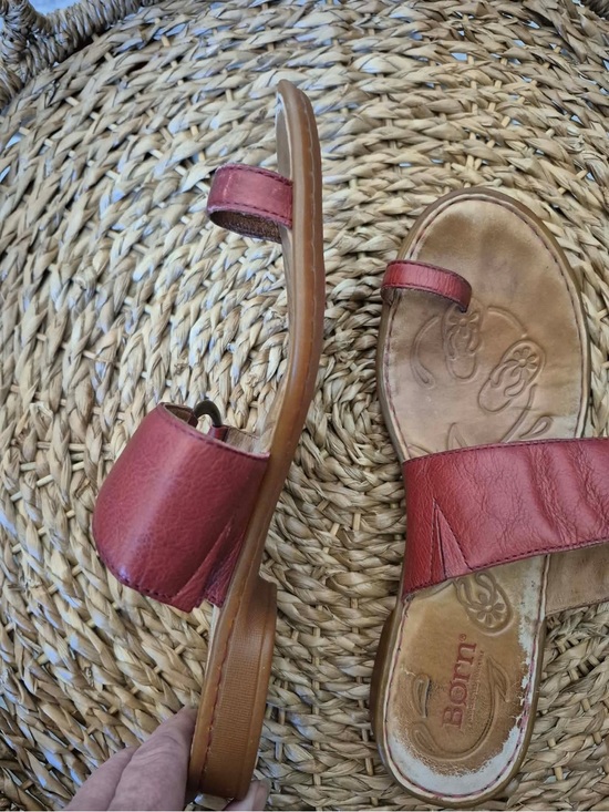 Born Shoes - Born Women's Red Leather Slide Sandals with Toe Loop